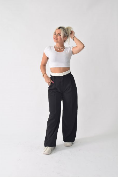 Black wide-leg boxer waistband pants