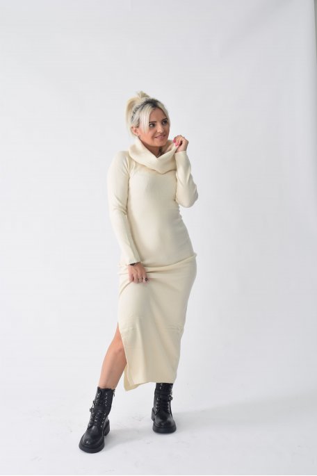 Kleid Pullover Rollkragen schwarz beige