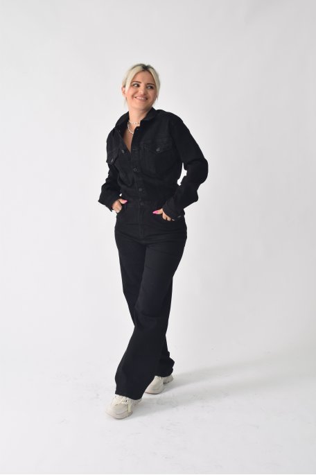 Jumpsuit in black, long sleeves