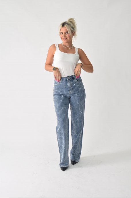 Blue rhinestone straight jeans