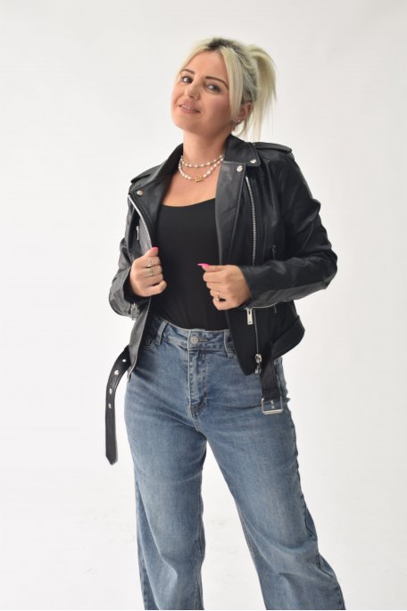 Short jacket in black imitation leather