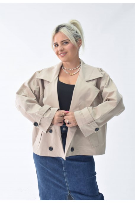 Short beige trench jacket