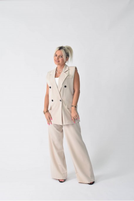 Ensemble tailleur sans manches beige