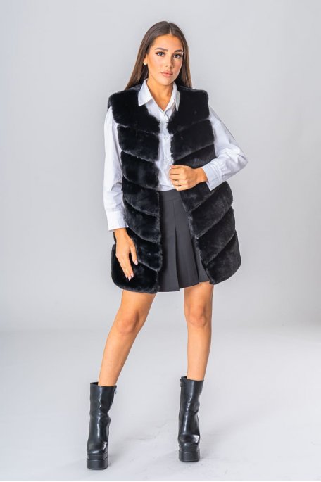 copy of Sleeveless mid-length jacket in black faux fur