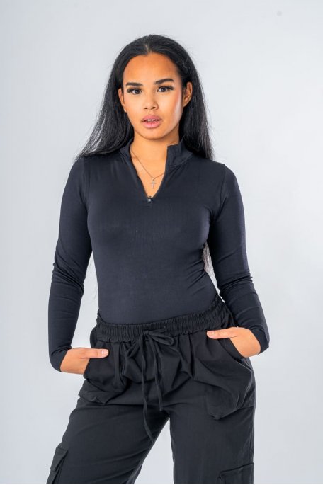 copy of Black ribbed zip-up bodysuit