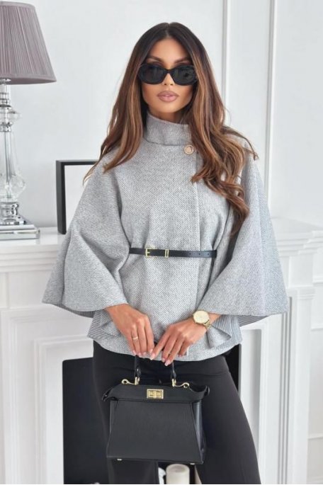 Poncho gris avec ceinture