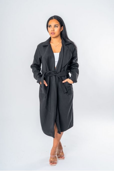 copy of Long coat with classic black belted collar