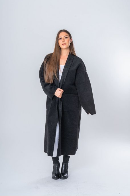 copy of Soft textured long open jacket black