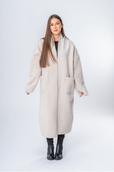 copy of Soft textured long open jacket beige