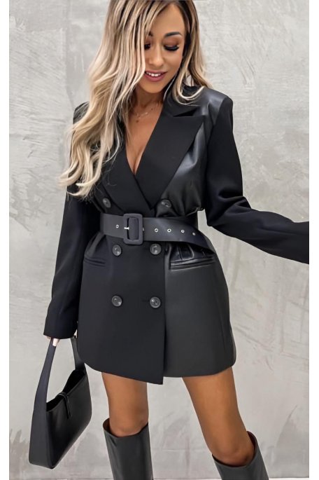 Black double-breasted jacket with belt