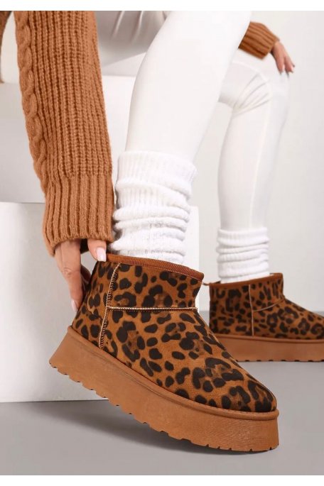 Bottines courtes fourrees a plateforme leopard