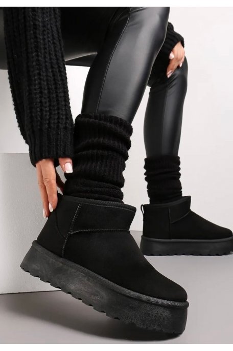 Bottines courtes fourrees a plateforme noire