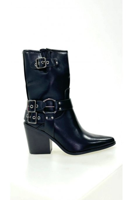 Bottines noires avec talon style Cowboy