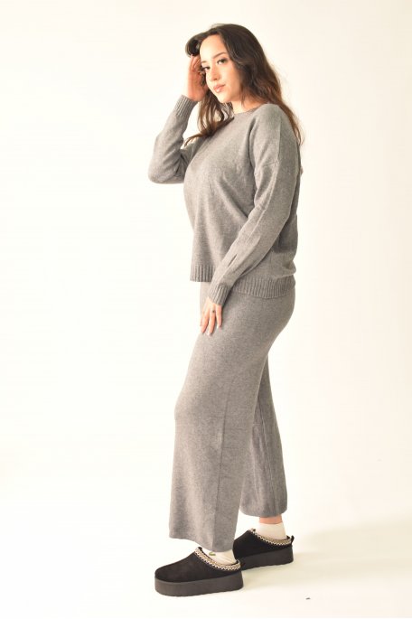 Ensemble pull pantalon maille en gris