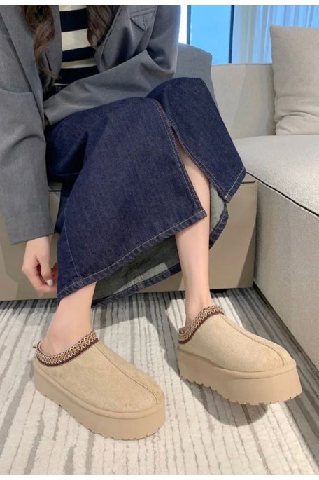 Beige platform mules