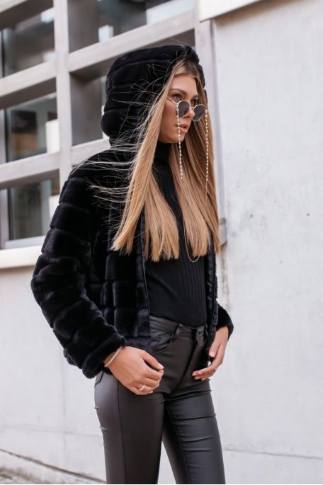 Veste fausse fourrure à capuche noir