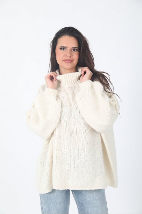 Pull en laine beige avec Col Montant