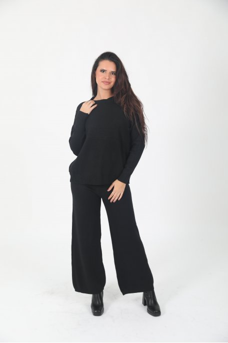 Ensemble noir pull pantalon maille