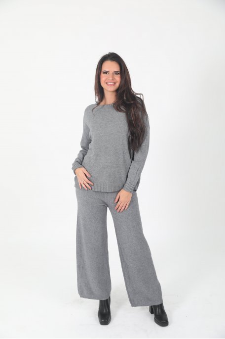 Ensemble gris pull pantalon maille