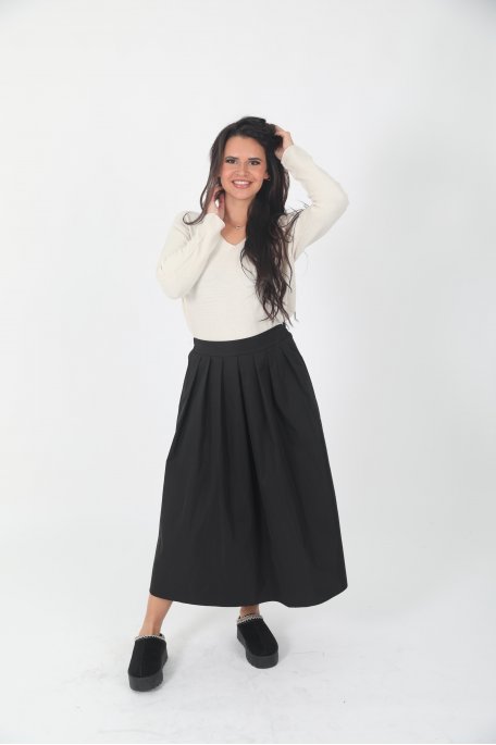 copy of Beige long pleated high-waisted flared skirt