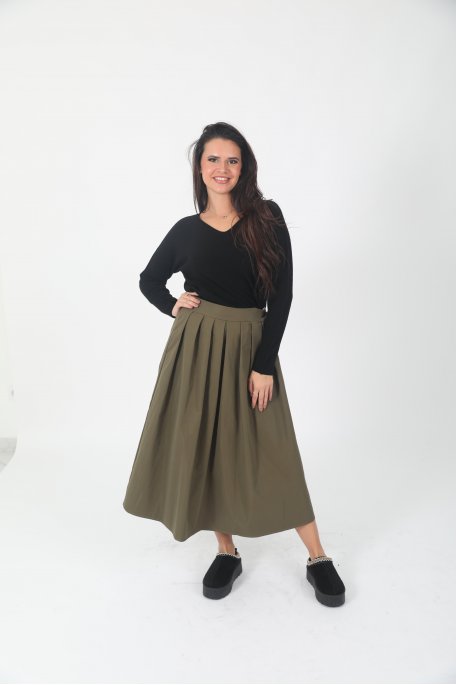 copy of Beige long pleated high-waisted flared skirt