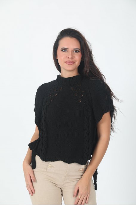 Pull noire sans manches en maille