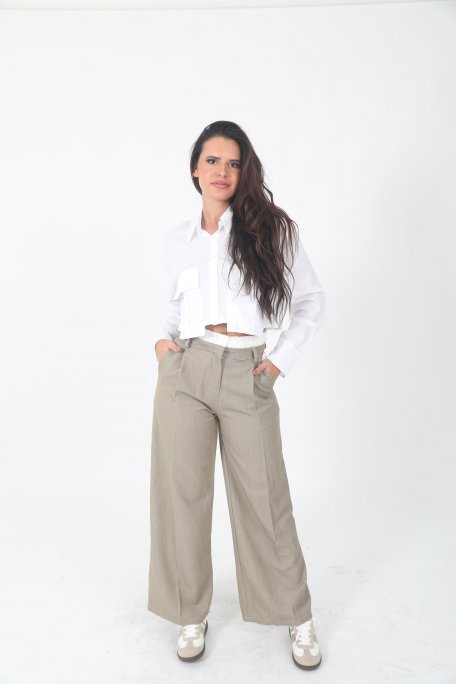 Pantalon taupe tailleur ceinture boxer