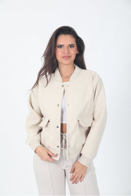 Veste bomber beige à poches plaquées