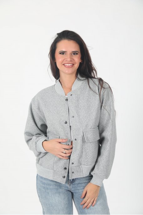 Veste bomber gris à poches plaquées