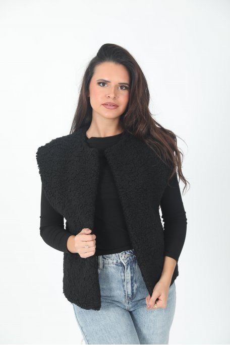 Veste noir sans Manches en peluche