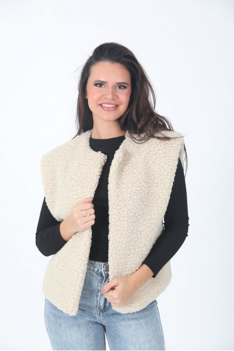 Veste beige sans Manches en peluche