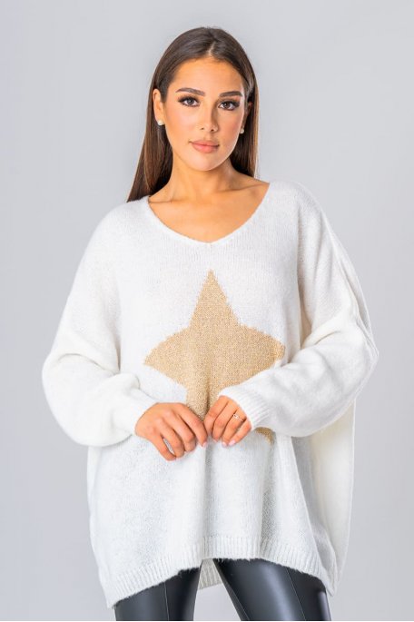 Pull oversize motif étoile blanc