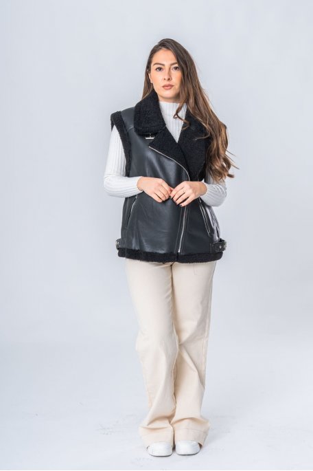 copy of Sleeveless double-faced bomber jacket in black