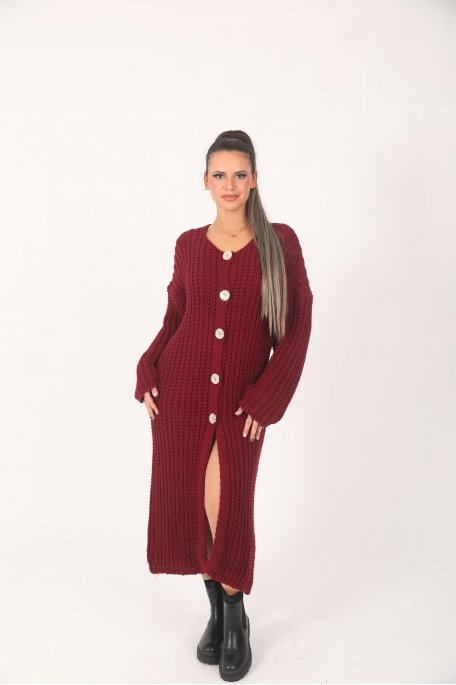 Gilet Long Boutons Doré Bordeaux