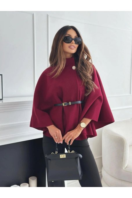 Poncho bordeaux avec ceinture