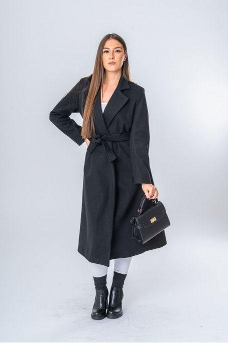 Manteau long ceinturé noir