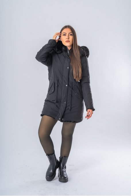 copy of Black reversible faux fur hooded parka