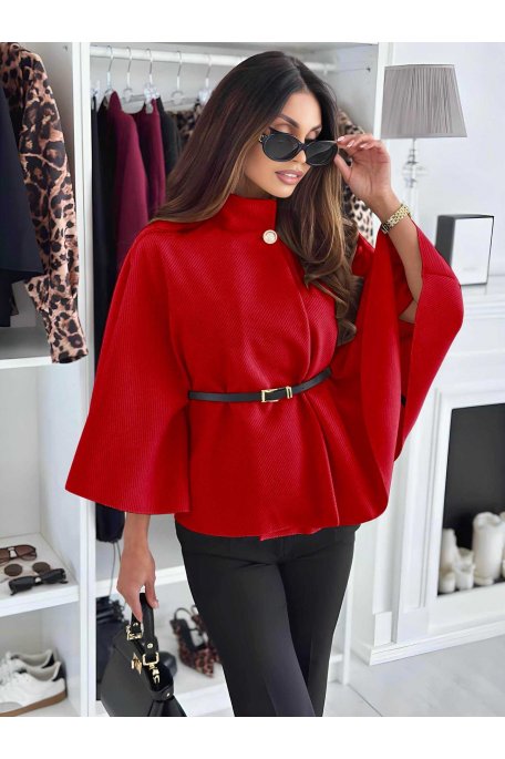 Poncho rouge avec ceinture