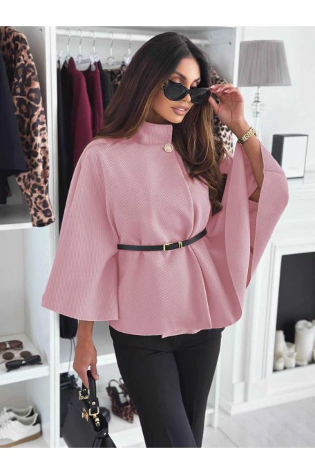 Poncho rose poudré avec ceinture