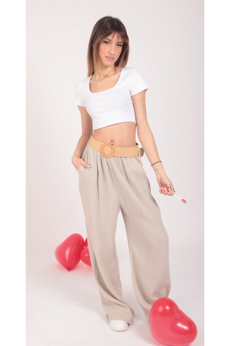 Pantalon gaz de coton beige