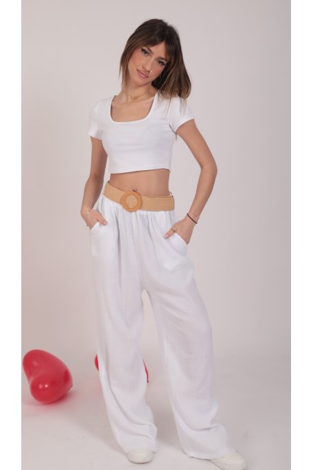 Pantalon gaz de coton blanc