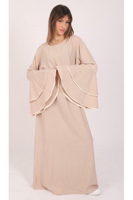 Robe longue manche évasée beige