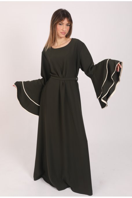 Robe longue manche évasée kaki