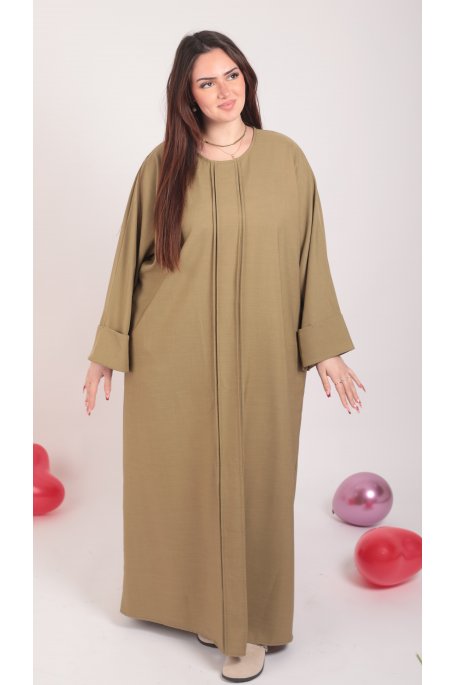 Robe abaya kaki manches retroussées