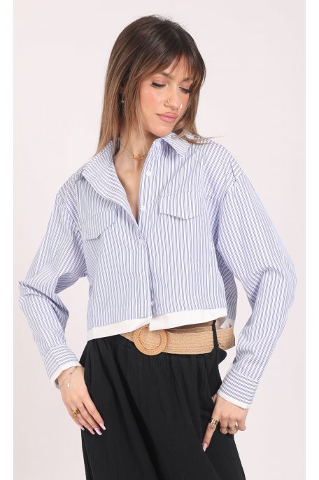 chemise courte rayures bleues