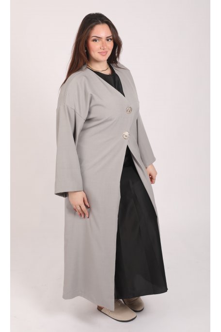 Robe gilet abaya gris