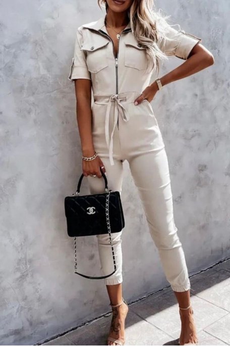 copy of Short-sleeved zipped jumpsuit, beige