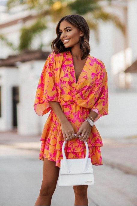 copy of Orange floral batwing dress