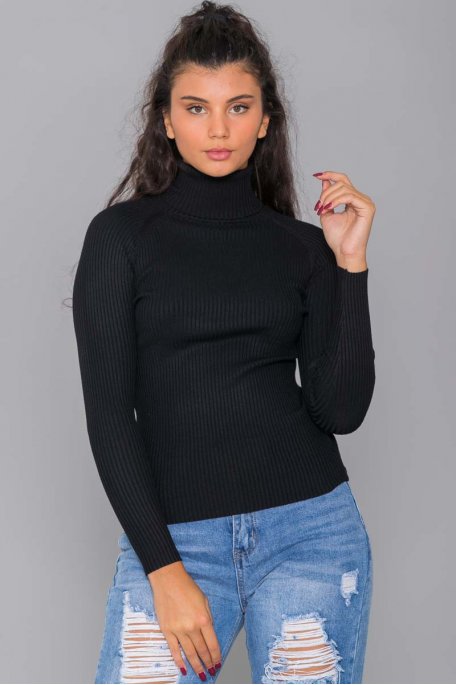 Pull Col Roule Noir Cinelle Paris