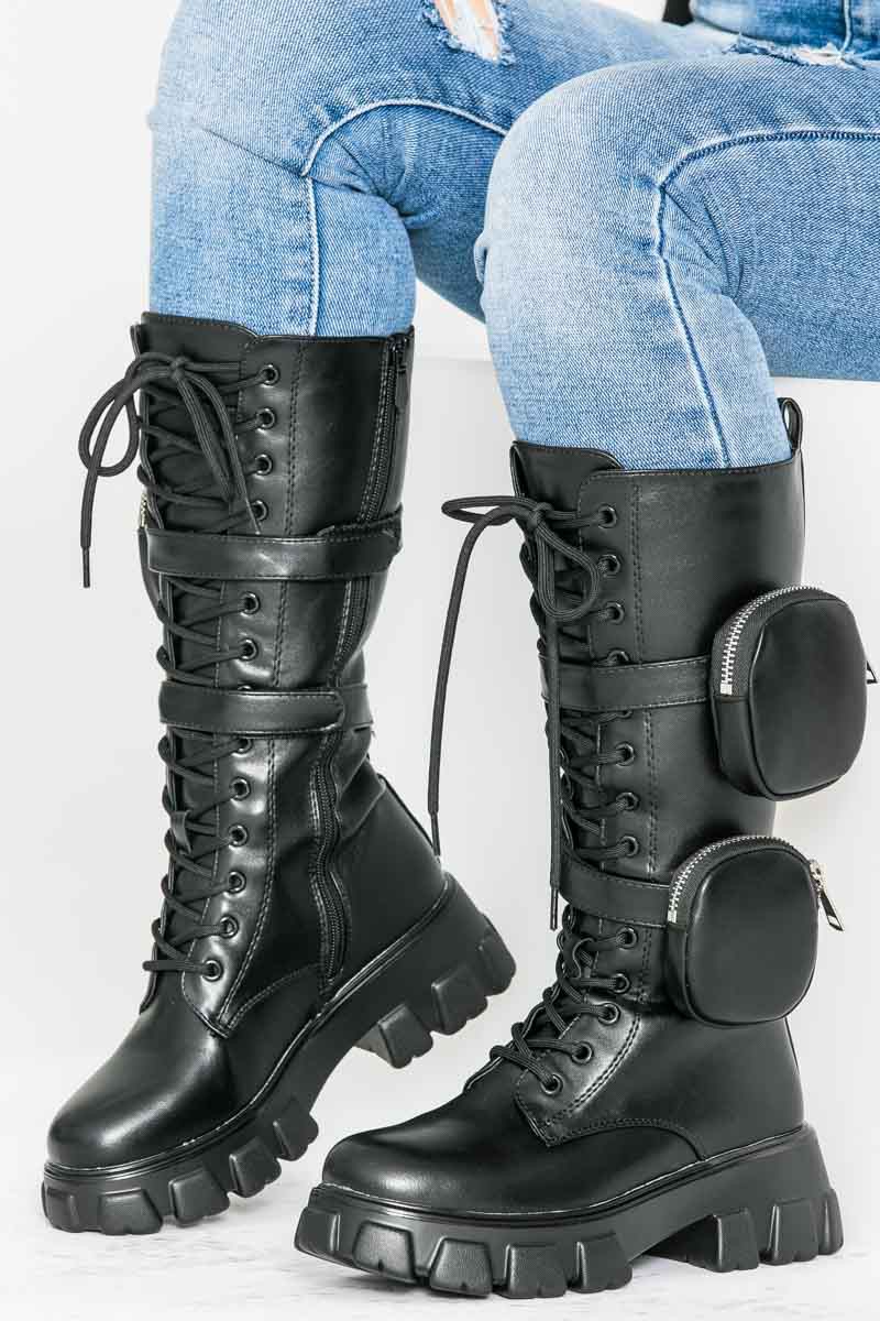 Bottes lacets à poches noires Cinelle Paris, mode femme tendance